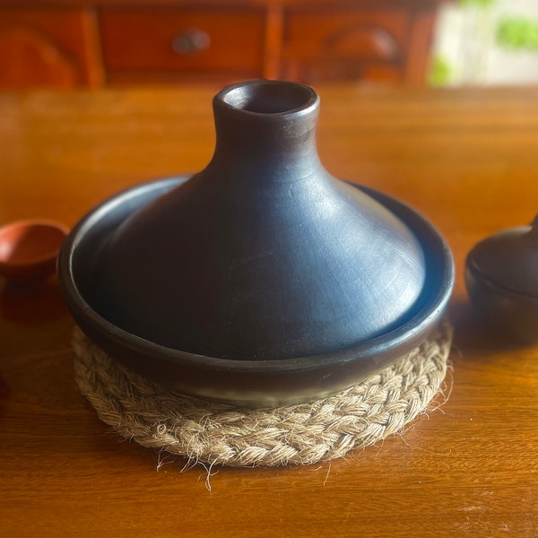 Clay Tagine for Cooking Tajin Tayin  Diameter 11" Hight 8"  Black Unglazed 100% Handmade in La Chamba Colombia Cooking and Serving Pot