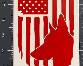 Distressed American Flag Malinois custom vinyl sticker decal - laptop - bumper sticker.