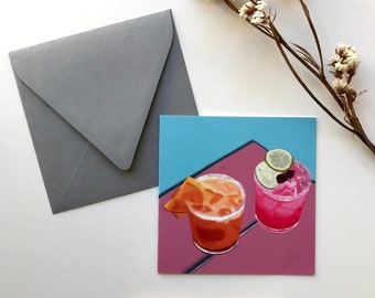 Margarita Time greeting card, birthday card with cocktails, pink cocktail card, celebrations card