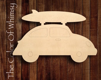 Beach Car Surfboard Unfinished Wood Shape, Ready to Paint, Paint Parties and Wreath or Sign Attachments, With or Without Etch Lines