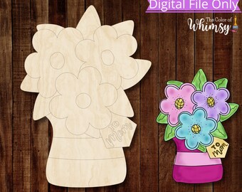 Archivo digital para colgar en la puerta "Flores para mamá" - Florero SVG - Archivo cortado con láser - Archivo cortado con silueta - Glowforge SVG