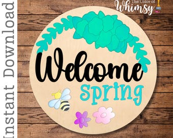 Archivo SVG de colgador de puerta en capas: archivo digital de bienvenida a la primavera con abeja