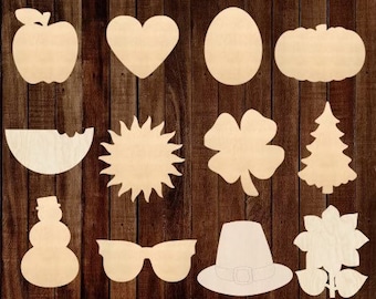 12 Seasonal Shapes 6” Wood Blanks - Set Includes One Shape For Each Month -  Unfinished Wood Blanks