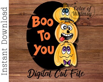 ¡Buu para ti! Calabazas con caras en capas y archivos SVG ovalados - Archivos de corte para cortadoras láser - Archivos de corte SVG de otoño
