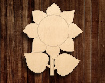 Sunflower with Leaves Unfinished Door Hanger Wood Blanks, Fall Blank, Wreath and Sign Attachments, With or Without Etch Lines