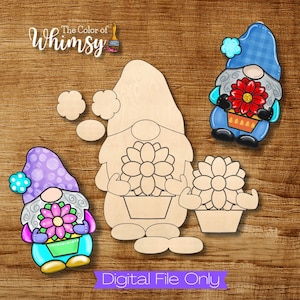 Door Hanger SVG File - Cute Gnome Holding Flower - Good for Any Season