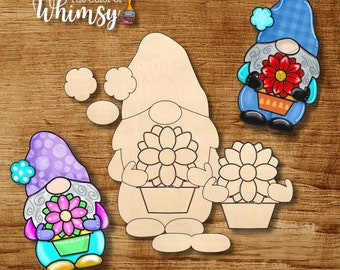Archivo SVG para colgar en la puerta: lindo gnomo sosteniendo una flor, ideal para cualquier época del año
