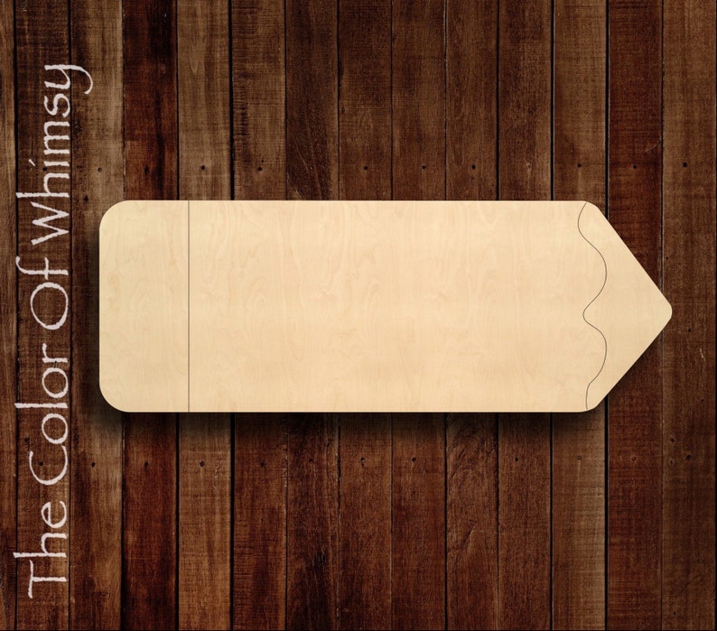 May include: A wooden pencil shape with a blank surface, perfect for crafting or decorating. The pencil is made of natural wood and has a wavy edge.