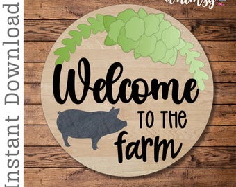 Archivo SVG de bienvenida a la granja con cerdo en capas: archivos de corte para cortadores láser: archivo de corte SVG de cerdo