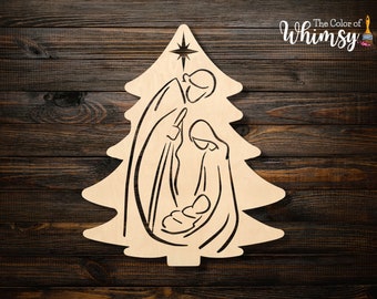 Nativity Scene in Christmas Tree Ornament - Unfinished Wood Ornament