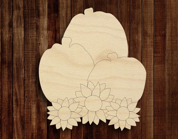 Fall Pumpkins with Sunflowers Wood Blank, Unfinished Wood Shape, Ready to Paint, Great for Paint Parties