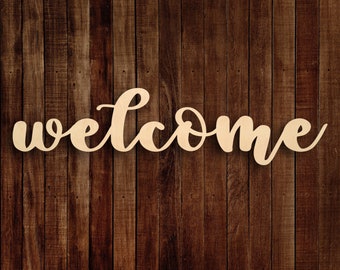 Welcome Unfinished Wood Shape, Blank Ready to Paint, Door Hanger Wreath and Sign Attachments