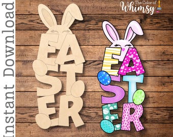 Archivo SVG de colgador de puerta en capas: archivo digital de Pascua con conejito, ideal para Pascua