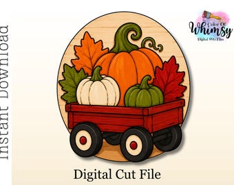Fall Pumpkins in Red Wagon - SVG Digital Cut File