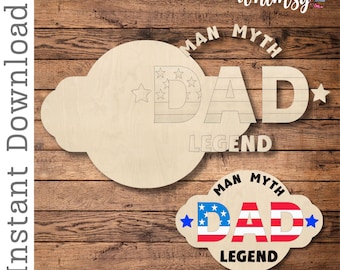 Archivo SVG de colgador de puerta en capas: leyenda mitológica de papá y hombre, con bandera estadounidense, ideal para el Día del Padre