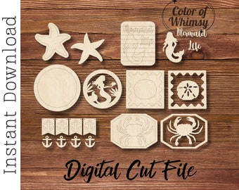Juego de bandejas escalonadas con diseño de sirena en la playa: archivo de corte digital SVG