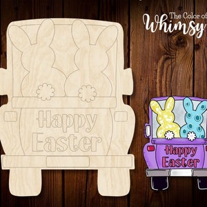 Easter Bunny Truck Wood Blank for Door Hanger and Wreath or Sign Attachment