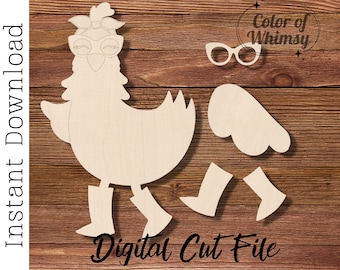 Layered Door Hanger SVG File - Cute Chicken in Bandana and Boots - Spring
