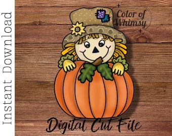 Scarecrow Behind Pumpkin SVG Files - Cut Files for Laser Cutters -  Fall SVG Cut Files