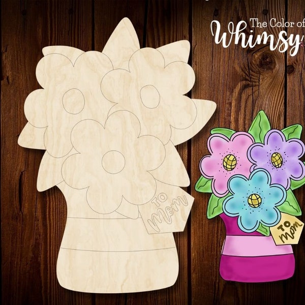 Flowers For Mom Unfinished Wood Shape, Mothers Day Laser Cut Door Hanger Blank, Wreath and Sign Attachments