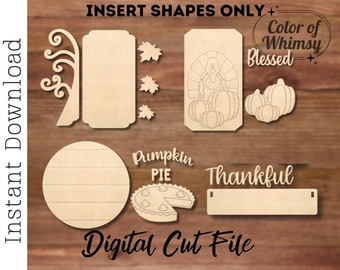 Conjunto de insertos para carro de Acción de Gracias - Archivo de corte digital SVG para formas de inserto - Otoño SVG