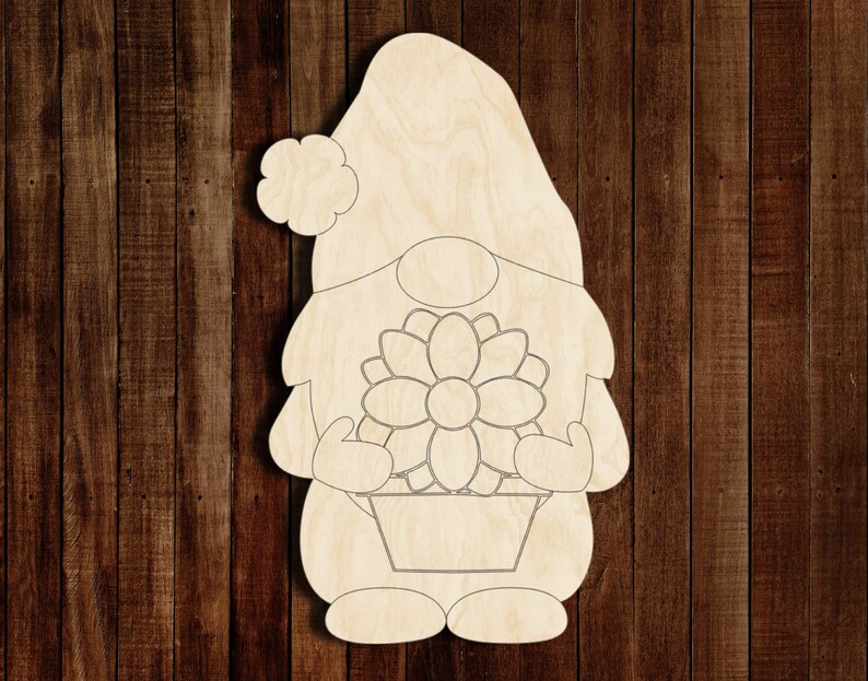 Gnome Holding Flower Unfinished Wood Shape Ready to Paint Etsy