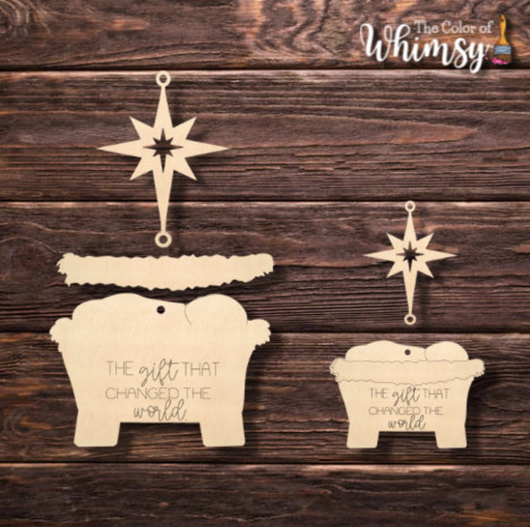 Nativity Baby Jesus and Star Dangle Ornament Unfinished Wood Ornament