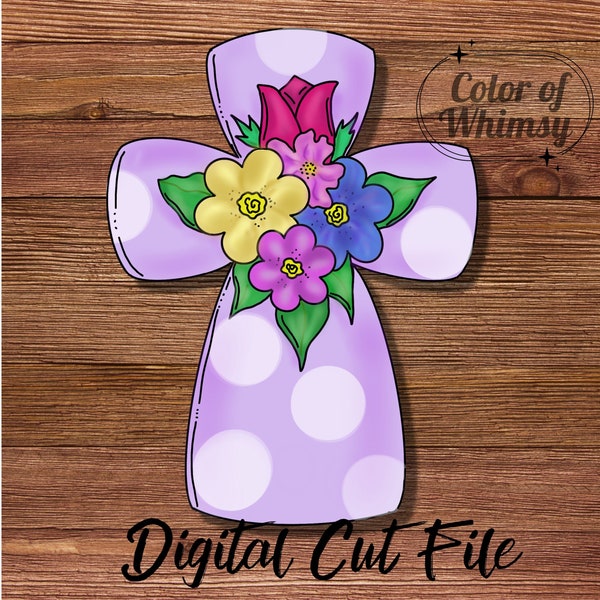 Floral Cross Door Hanger SVG Digital File - Layered Cross with Flowers Laser Cut File - Silhouette Cut File - Glowforge SVG