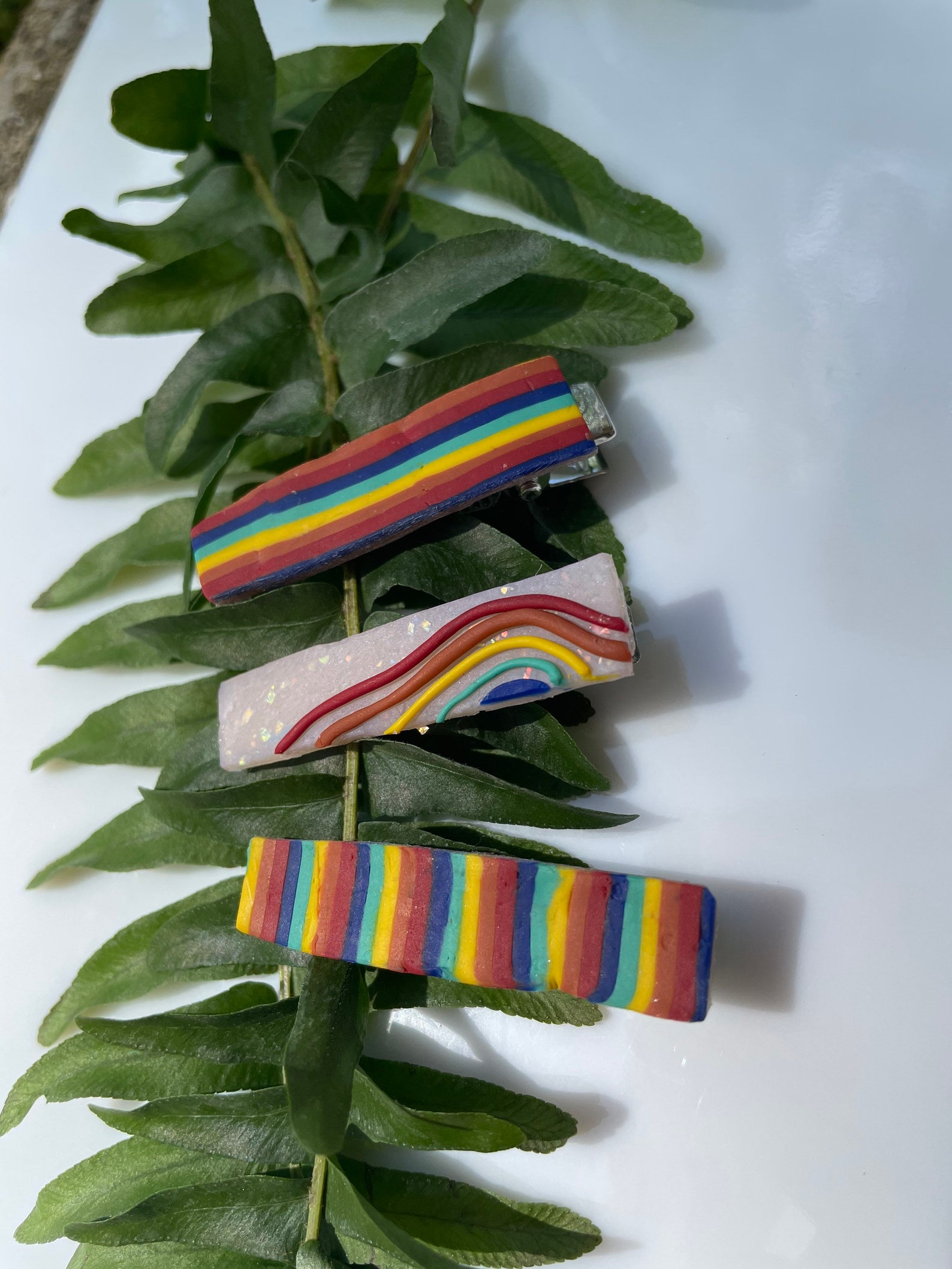 Rainbow Polymer Clay Hair Clips Etsy