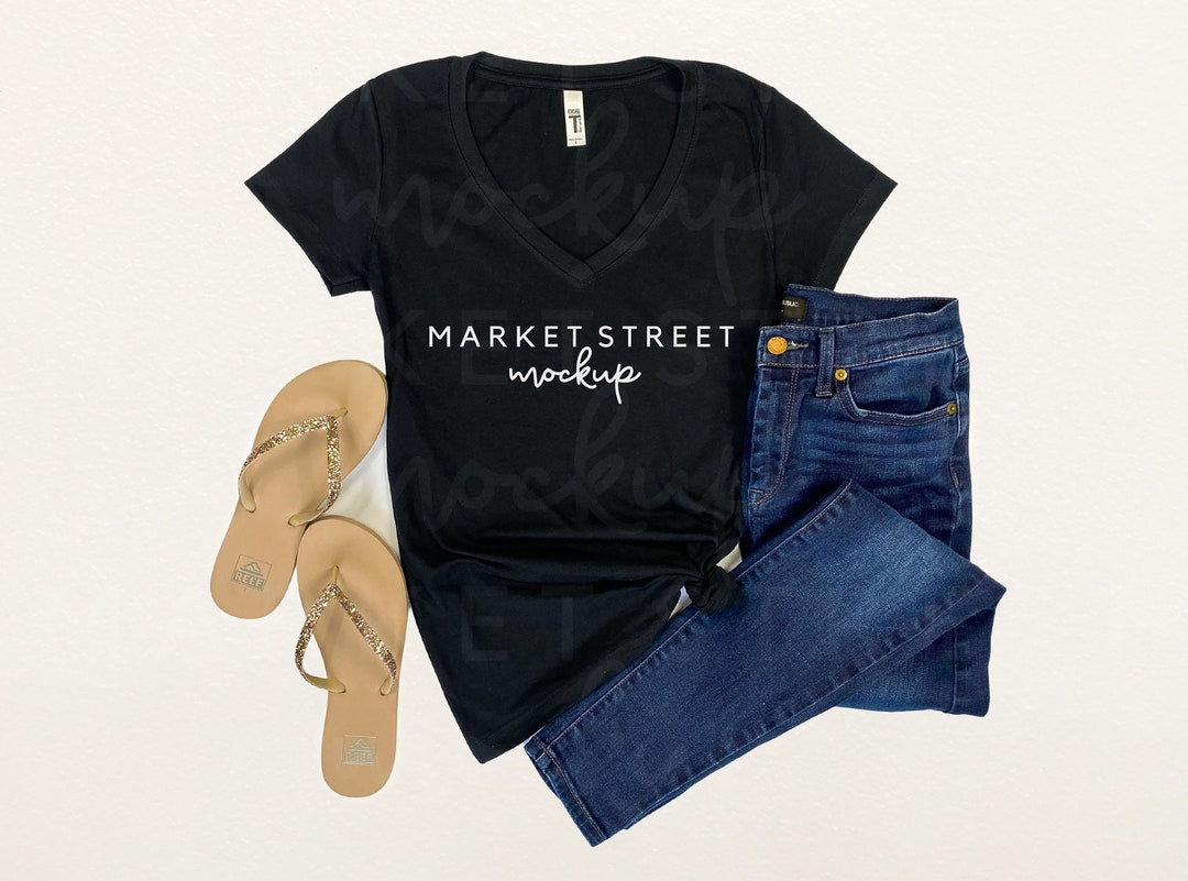 Vneck Mock Up, Next Level Black 1540 Mockup, T Shirt Mock Up, Mock Ups ...