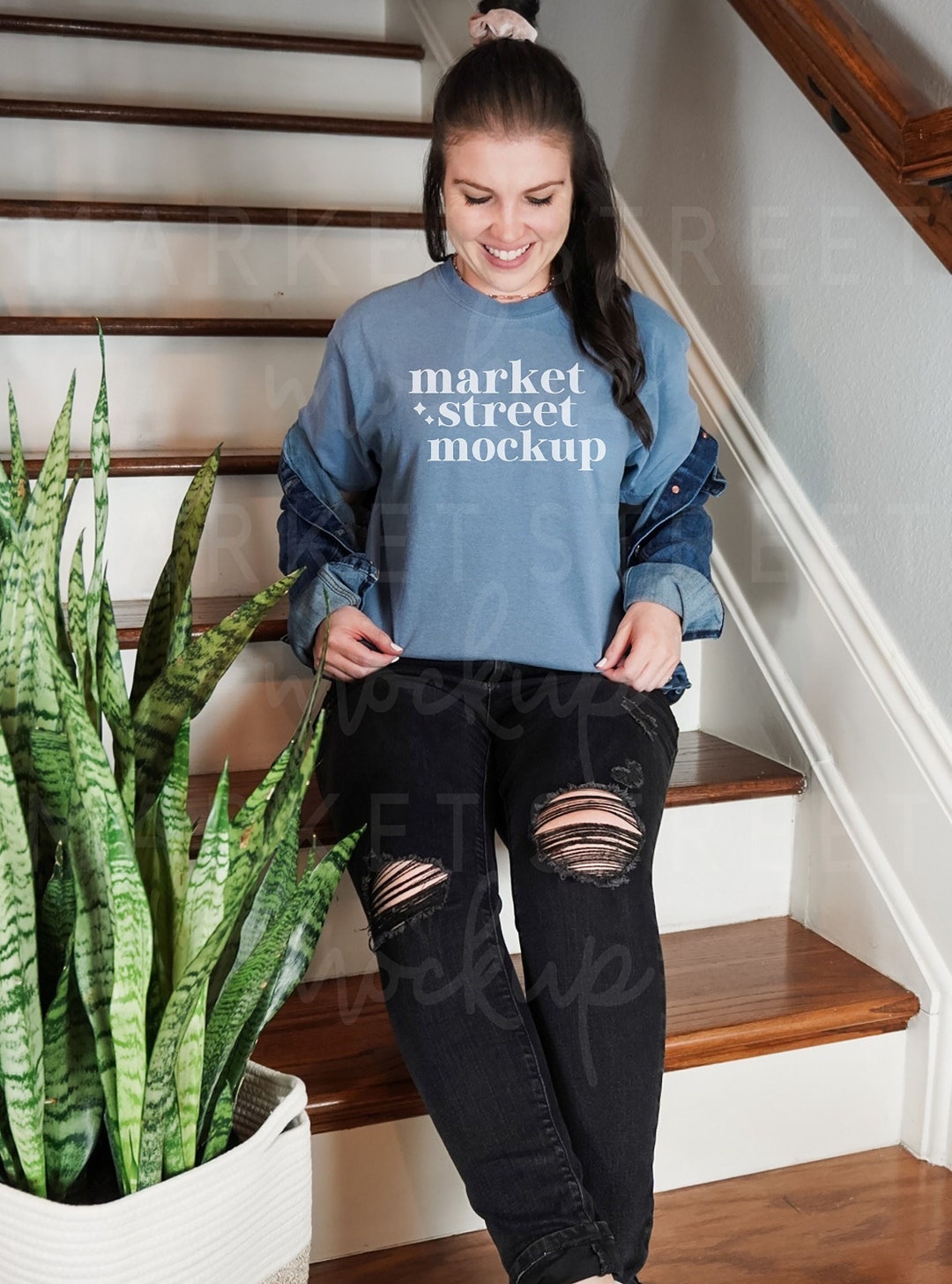 Comfort Colors Blue Jean, 1717 Mockup, Tee Shirt Mock Ups, Styled Scene