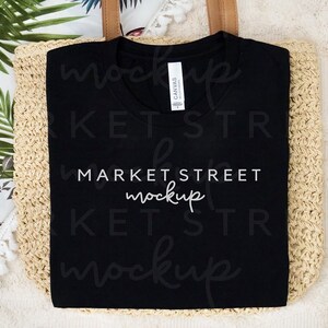 Black Tee Mockup, Folded T Shirt Mockup, Boho T-Shirt Mockup, BC 3001, Summer Mockup, Mock Ups, Bella Canvas Mock Up, Black 3001