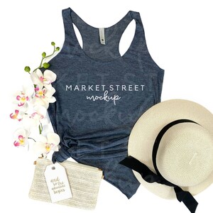 6733 Mock Up, Racerback Mockup, Summer Mockup, Next Level Mockup, Vintage Navy, Tank Top Mock Up, Flatlay Mockup, Tank Top Mockup