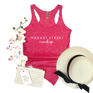 6733 Mock Up, Racerback Mockup, Summer Mockup, Next Level Mockup, Vintage Shocking Pink, Tank Top Mock Up, Flatlay Mockup, Tank Top Mockup