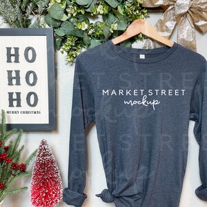 Bella Canvas 3501 Mockup, Heather Navy Shirt Mockup, Long Sleeve Mockup, Holiday Mockup, Christmas Mockup