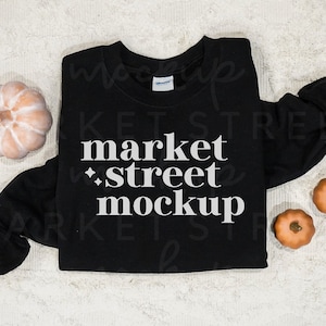 Maqueta de Halloween, Maqueta de sudadera negra, Maqueta de otoño, Maqueta Gildan 18000, Maqueta de sudadera, Maqueta navideña, Maqueta de suéter, Flatlay