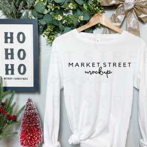 Bella Canvas 3501 Mockup, White Shirt Mockup, Long Sleeve Mockup, Holiday Mockup, Christmas Mockup