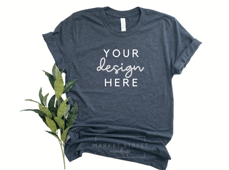 Download T-Shirt Mockup Bella Canvas Heather Navy T-Shirt Mockup | Etsy