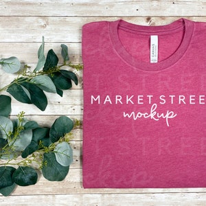 Heather Raspberry Mockup, BC 3001, Folded T Shirt Mockup, Summer Mockup, 3001 Flatlay, Bachelorette Mockup, Bella Canvas Mock Up