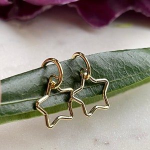 Gold Filled Star Earrings~ Star Dangle Earrings~ Celestial Earrings~ Geometric Huggie~ Dainty Earrings~ Tiny Hoop Earrings~Minimalist~
