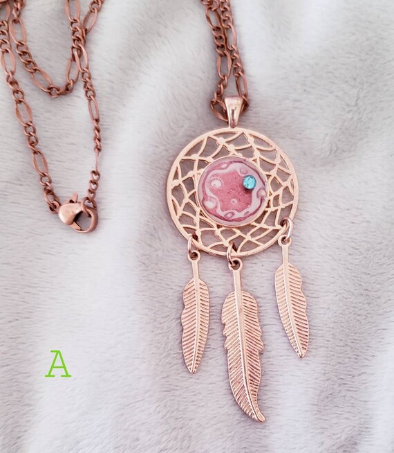 Dream catcher necklace rose gold Etsy