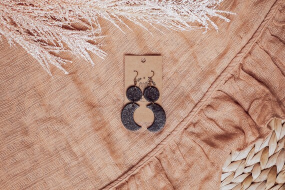 Polymer Clay Earrings Dark Night Half Moon Clay Statement Earrings