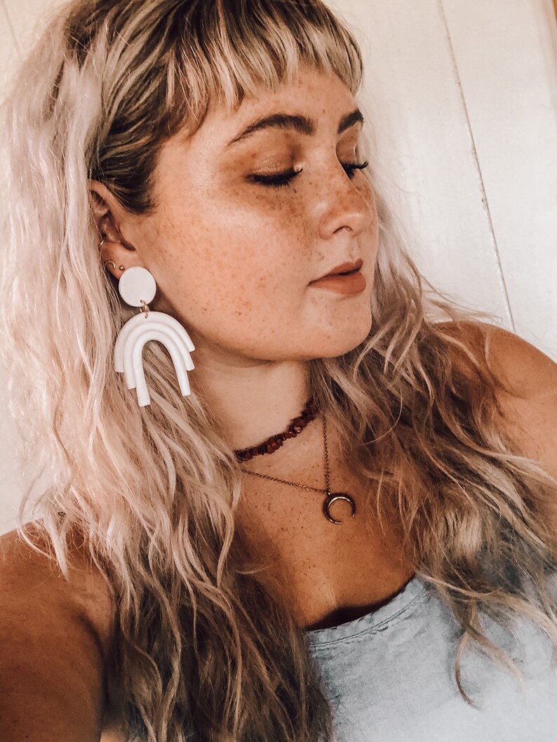 Minimalist Boho Geometric Statement The Desert Arches in Bone White Polymer Clay Earrings