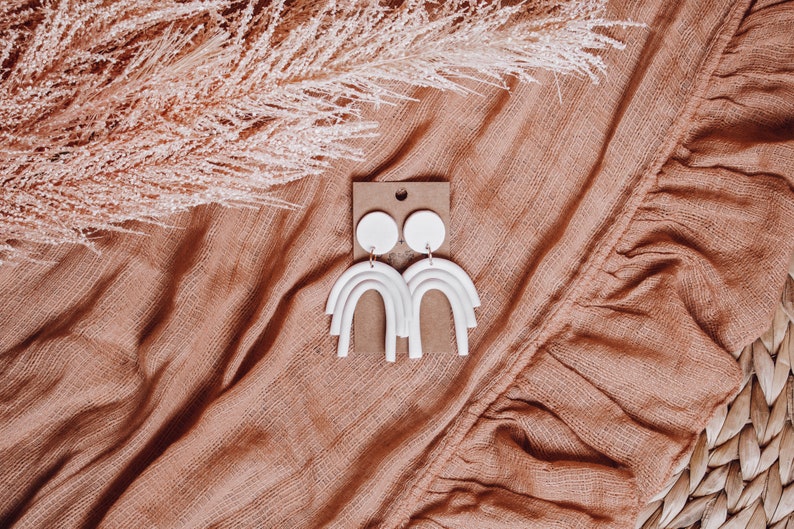 Minimalist Boho Geometric Statement The Desert Arches in Bone White Polymer Clay Earrings