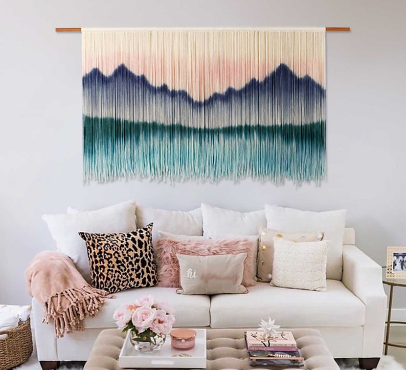 Large Mountain Macrame Wall Hanging TapestryBohemian Dip Dyed Etsy