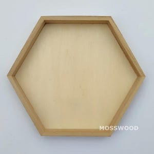 Peut inclure: Un plateau hexagonal en bois avec une finition en bois naturel. Le plateau est vide et prêt à être exposé ou utilisé.