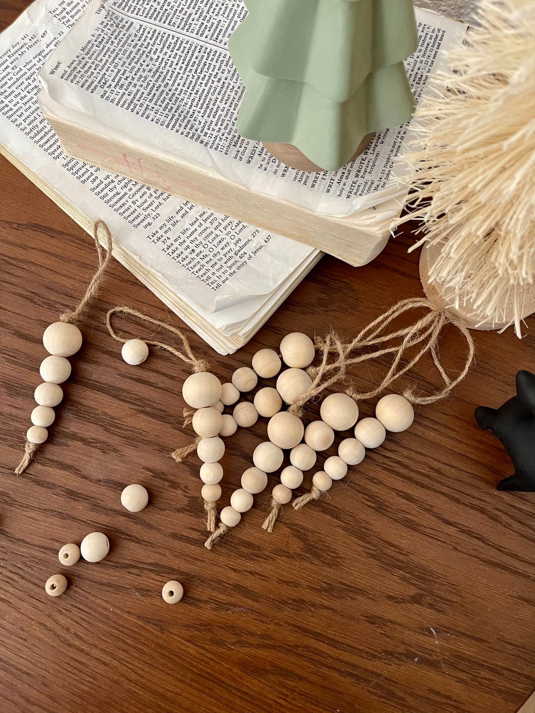 Wood Bead Ornament/ Christmas Ornaments/ Homemade Wood Bead Ornament/ Boho Christmas Ornament