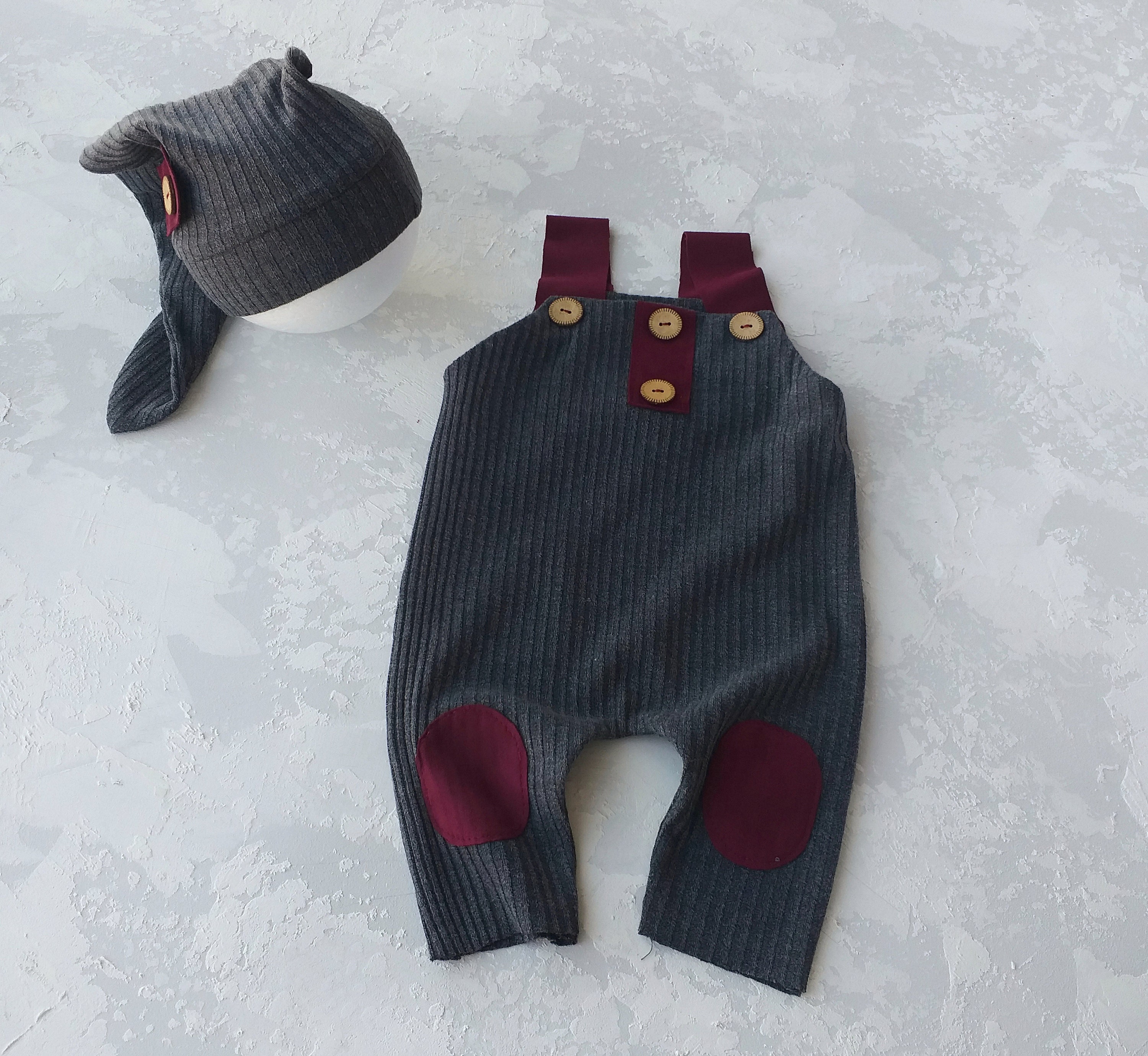 Photography props Newborn Gray Overalls and hat Baby Boy Etsy