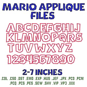 Mario Bros. inspirierten Appliqué-Dateien, A-Z, 0-9 & ! Alle wichtigen Dateien