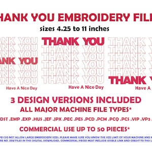 Thank You Shopping Bag Embroidery File Multiple Sizes, All Formats